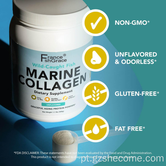 Peptídeos de colágeno marinho Suporte em pó para a saúde da pele